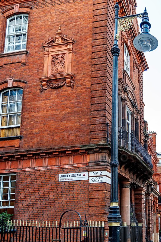 Secret London, The Audley Square KGB Cold War era dead letter box lamp post stands outside the University Womens Club in London, England, United Kingdom