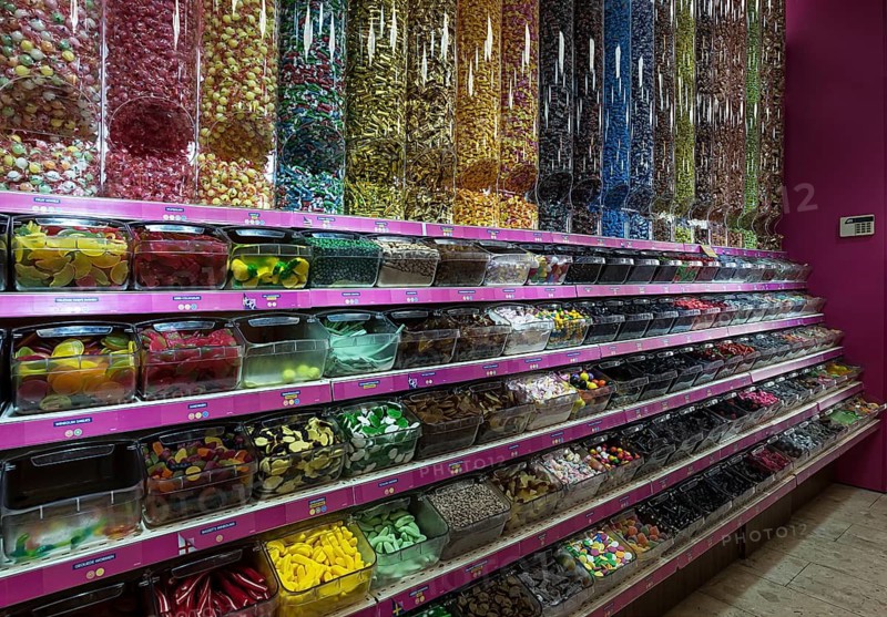 Different types of bobons in a candy store, Enschede, the Netherlands