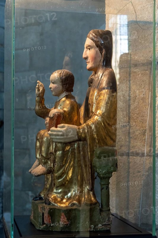 Saint Saturnin. Virgin in Majesty of Notre Dame Romanesque church, Puy de Dome department, Auvergne-Rhone-Alpes, France