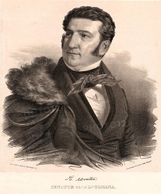 Alexander Mouton (born 19 November 1804 in what is now Lafayette Parish, Orleans Territory, died 12 February 1885 near Lafayette, Louisiana) was an American politician and Governor of the State of Louisiana from 1843 to 1846. Between 1837 and 1842, he represented his state in the US Senate, an authentic, digitally restored reproduction of a 19th-century original, exact date of the image unknown, historical