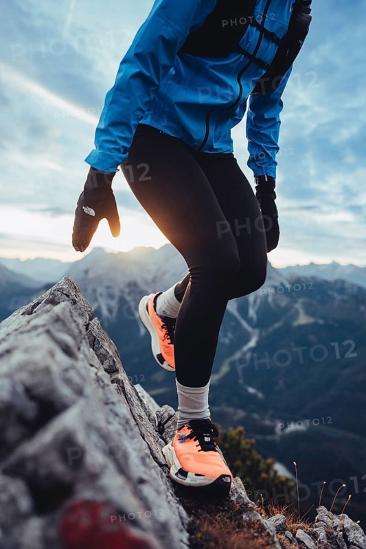 Trail running on the Grubigstein in the Tiroler Zugspitzarena in Tyrol in the Alps in Austria