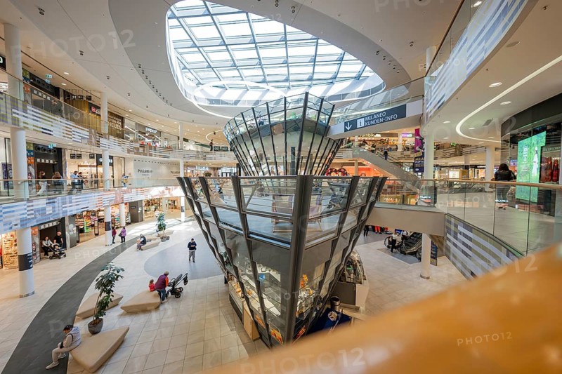 Arcades with glass structures in a modern shopping center, Milaneo, Stuttgart, Germany