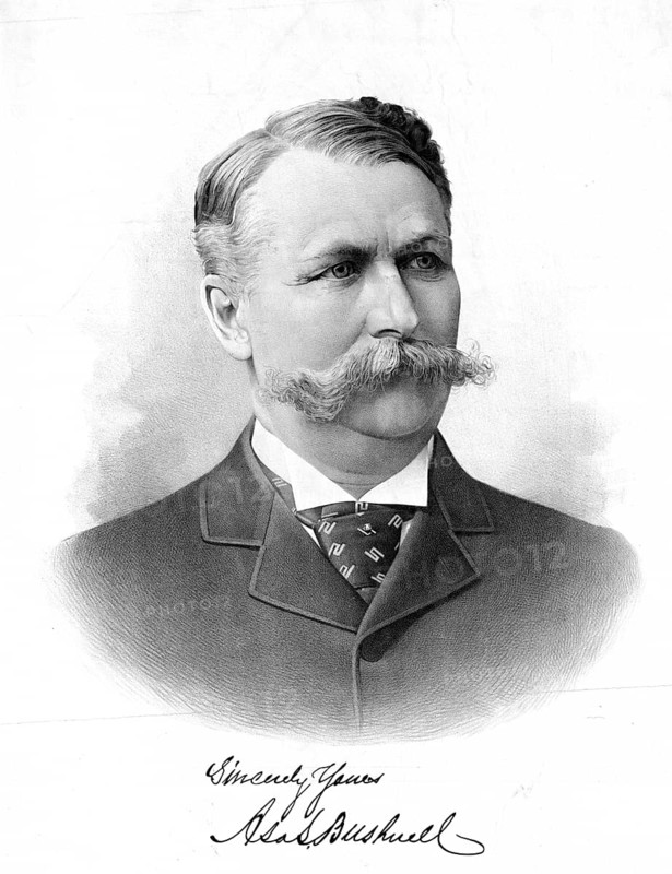Asa S. Bushnell (1834–1904), an American politician and the 40th of the State of Ohio, American history, authentic, digitally restored reproduction of a 19th-century original, exact date of the depiction unknown, historical