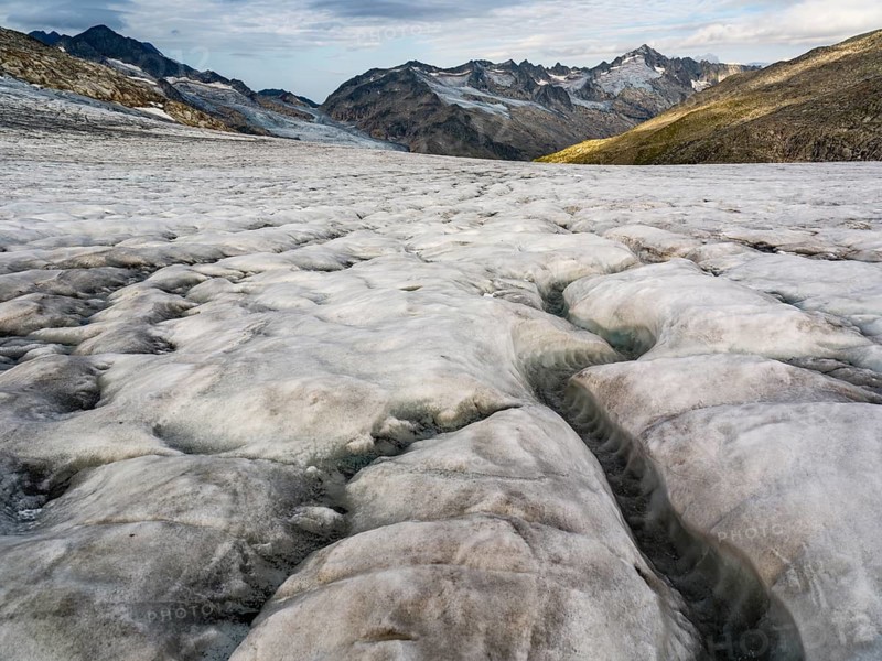 Glacier stream, glaciated mountains behind, Venedigerkees, Venice Group, Hohe Tauern National Park, Province of Salzburg, Austria