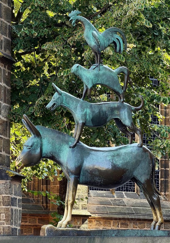 Bremen Town Musicians by Gerhard Marcks, bronze statue, Free Hanseatic City of Bremen, Germany