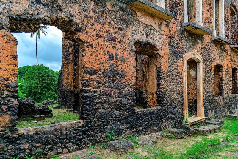 Doors and windows in the historic stone ruins in the city of Alcantara, Maranhao, Alcantara, Maranhao, Brazil