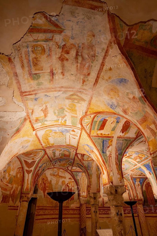 Maxentische crypt with colorful frescoes, Cripta degli Affreschi, Basilica di Santa Maria Assunta, Basilica of Aquileia, UNESCO World Heritage Site, Aquileia, Friuli, Italy
