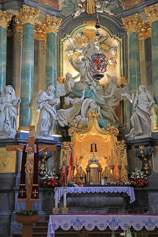 Nave and main altar in the Jasna Gora monastery basilica in Czestochowa, Poland