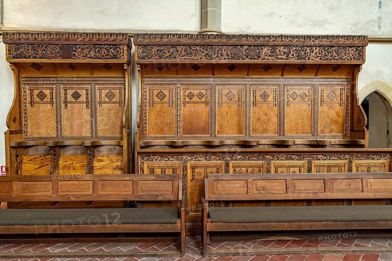 The late gothic choir stalls of St. Margaret's Church in Medias or Mediasch, Transylvania, Romania