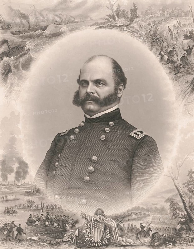 Ambrose Everett Burnside (born 23 May 1824 in Liberty, Union County, Indiana, died 13 September 1881 in Bristol, Rhode Island) was a general in the US Army during the American Civil War and Governor of Rhode Island, American history, authentic, digitally restored reproduction of a 19th-century original, exact date of the image unknown, historical