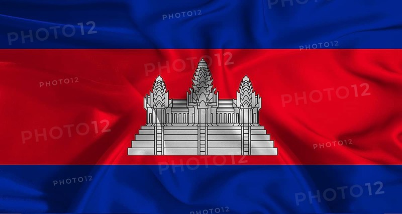Colorful flag of Cambodia with a silky fabric texture waving. Realistic Cambodia flag waving