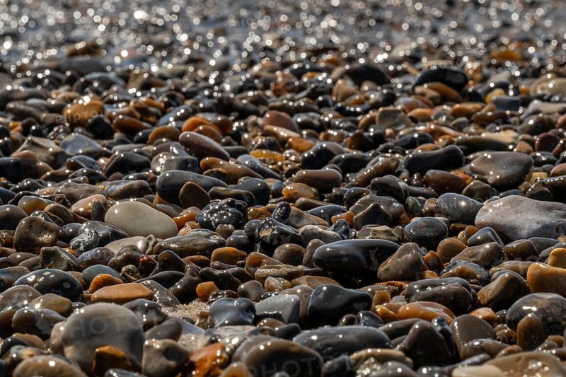 Wet pebbles, Houvig Beach, North Sea, Denmark