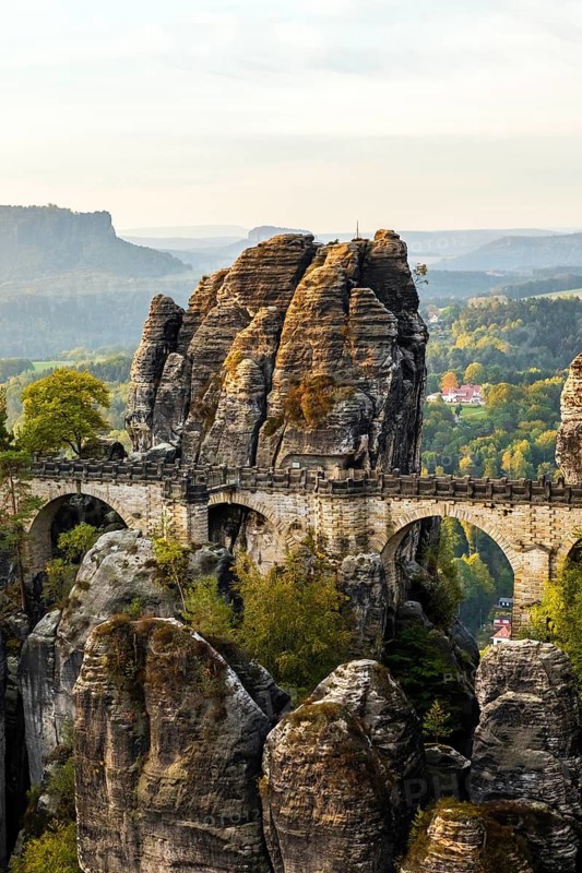 Saxony, Saxon Switzerland, Germany, autumn leaves, rocks, autumn, sandstone, Bastei bridge, sunset, Elbe Sandstone Mountains, bizarre rock forms, Saxon Switzerland, Saxony, Federal Republic of Germany