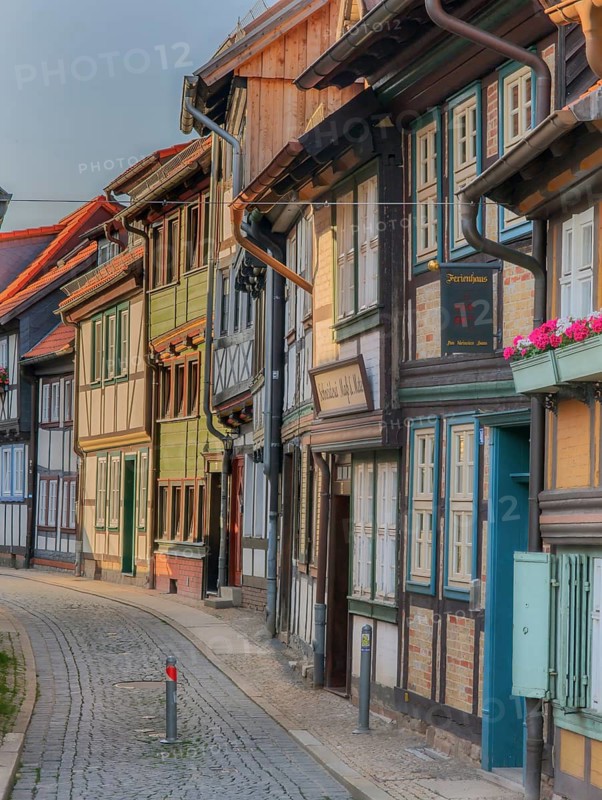 With historic half-timbered houses in Wernigerode Harz Germany
