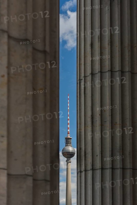 The Berlin TV Tower with historic pillars in the foreground, Berlin