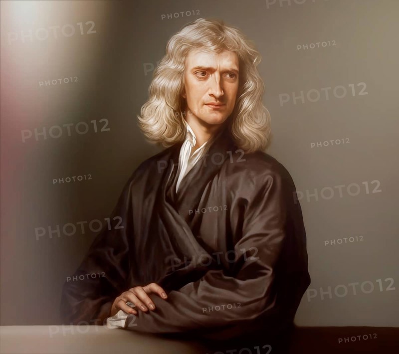 Sir Isaac Newton, 1642-1726, English physicist and mathematician, digitally edited based on a historical illustration by Godfrey Kneller, 1689