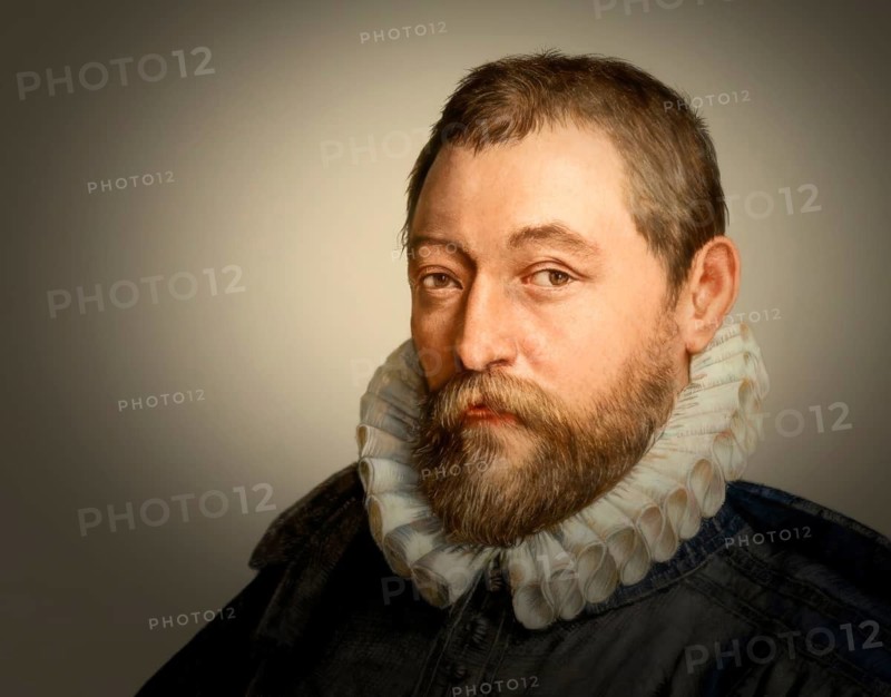 Abraham Ortelius, 1527 – 1598, Flemish scholar, cartographer, geographer and cosmographer, digitally edited based on a historical illustration by Philip Galle