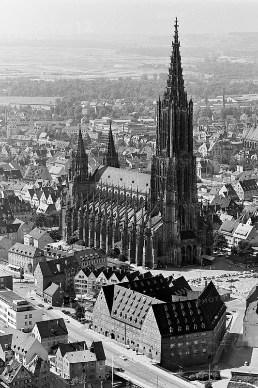 Historical aerial view of Ulm Danube with Münster from 1961, Ulm, Baden-Württemberg, Germany
