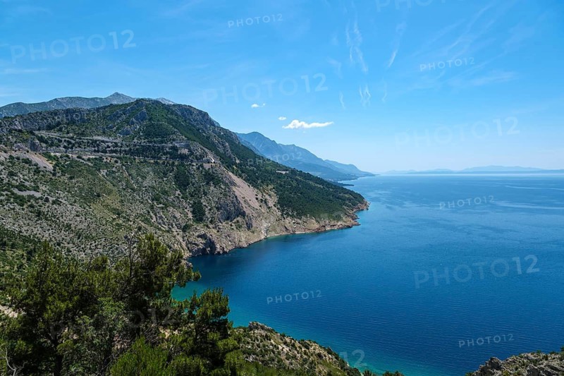 Clear blue sky over mountains and coast with clear sea, quiet atmosphere, Pisak, Split-Dalmatia County, Croatia