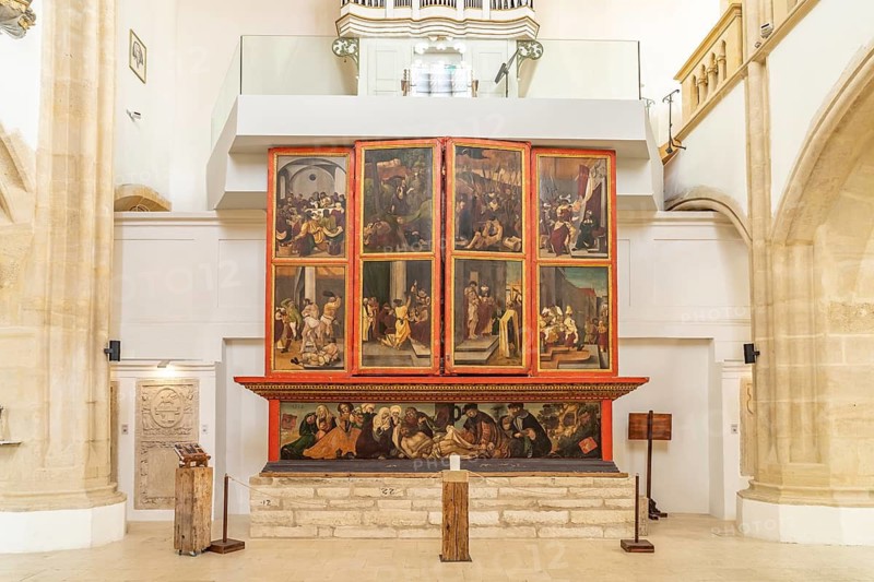 Altar in the interior of the Lutheran parish church in Sibiu or Sibiu, Transylvania, Romania