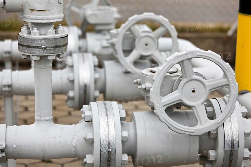 Industrial gas plant, pipes, gas pipeline, Bavaria, Federal Republic of Germany