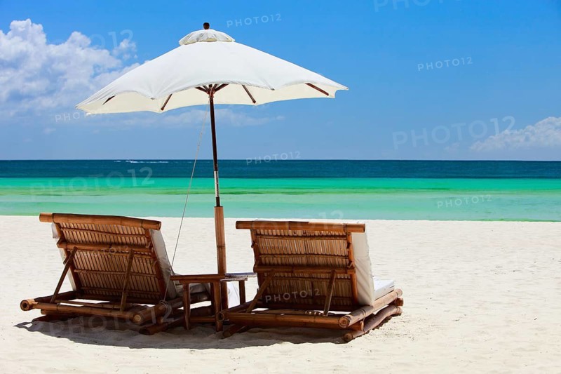 Beach chairs and parasol, Philippines, Boracay, Boracay, Philippines