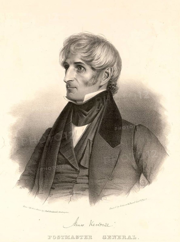 Amos Kendall (born 16 August 1789 in Dunstable, Middlesex County, Massachusetts, died 12 November 1869 in Washington, D.C.) was an American politician who served as Postmaster General in the cabinets of Presidents Andrew Jackson and Martin Van Buren, American history, authentic, digitally restored reproduction of a 19th-century original, exact date of the depiction unknown, historical