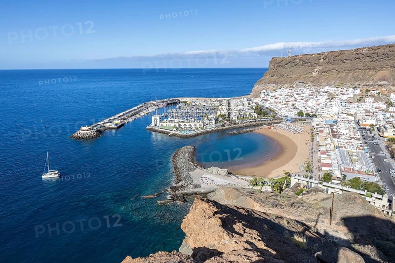 Puerto de Mogan in Gran Canaria from above Sea holidays Beach Marina trip in Puerto de Mogán, Spain