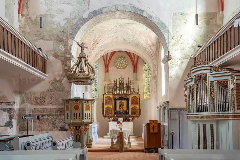 Interior of the fortified church in Cisnadie or Heltau, Transylvania, Romania
