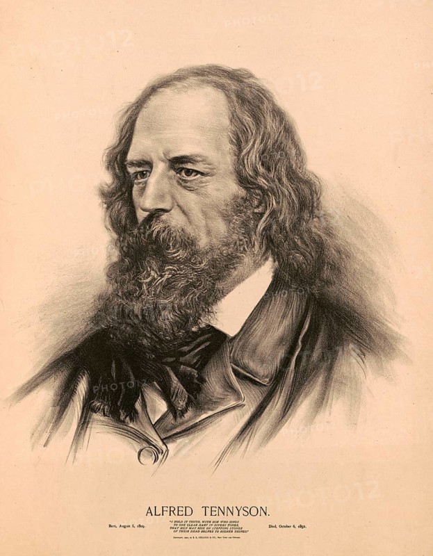Alfred Tennyson, 1st Baron Tennyson (often referred to as Alfred Lord Tennyson), was the defining British poet of the Victorian era and one of the most popular poets in the history of English literature. Born on 6 August 1809 in Somersby, Lincolnshire, he died on 6 October 1892 in Aldworth near Reading. American history, authentic, digitally restored reproduction of a 19th-century original, exact date of the depiction unknown, historical