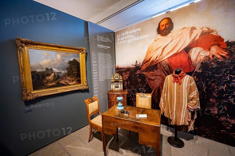 Exhibits about the struggles for the unification of Italy under national hero Giuseppe Garibaldi, Garibaldini poncho and red bandana, Museo del Risorgimento, Castello di Udine, Udine, Friuli-Venezia Giulia, Italy