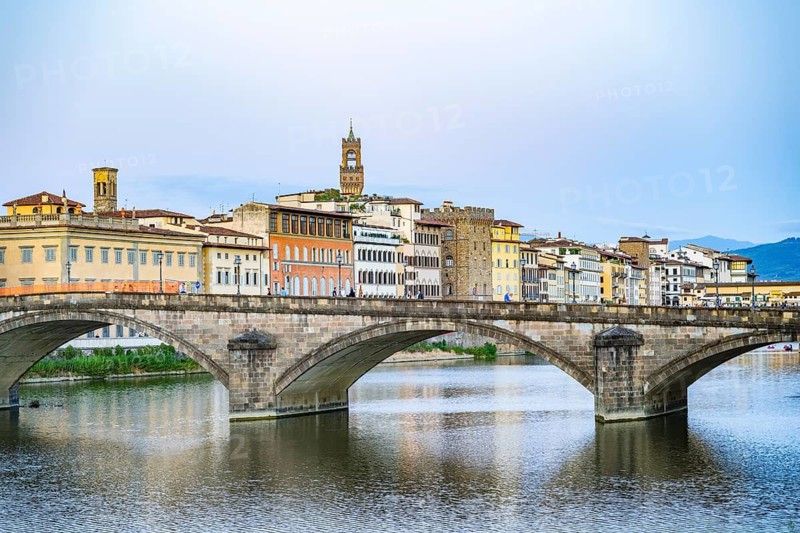 Promenade at arno river at sunset, Florence, UNESCO World Heritage Site, Tuscany, Italy