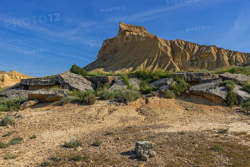 Bizarre rock formation in Bardenas Reales nature park Park, Navarra, Spain