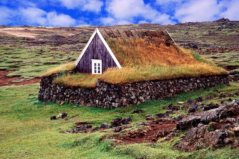 Geography, travel, Iceland, grass roof, highlands, Hveravellir. Geography, Travel, Stones, Black, Volcano, Basalt, Pattern, Structure, House with Gras, Highlands, Hveravellir, Hveravellir, Iceland