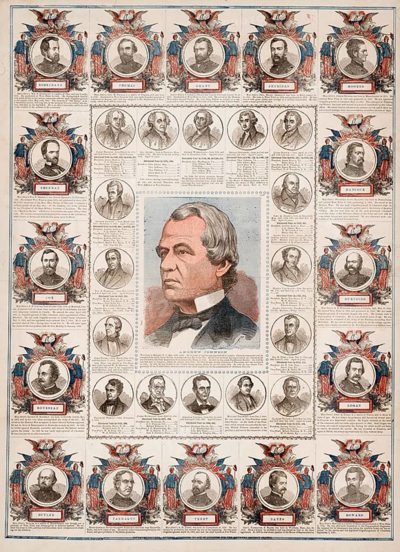 Andrew Johnson (born 29 December 1808 in Raleigh, North Carolina, died 31 July 1875 in Carter Station, Tennessee) was an American politician and, from 1865 to 1869, the 17th President of the United States from 1865 to 1869, American history, authentic, digitally restored reproduction of a 19th-century original, exact date of the depiction unknown, historical