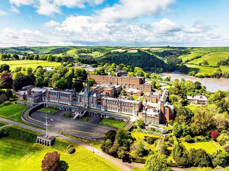 Britannia Royal Naval College from a drone, Dartmouth, River Dart, Devon, England, United Kingdom