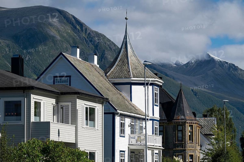 Historic houses, Åndalsnes or Andalsnes, Romsdalsfjorden, Rauma municipality in Møre og Romsdal province, Norway