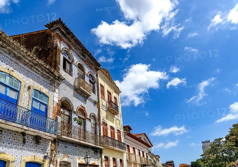 Grand houses with facades covered in 18th-century Portuguese tiles in the city of Sao Luis, Maranhao, Sao Luis, Maranhao, Brazil