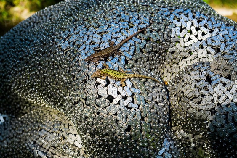 Botanical garden with sculptures in spring, lizards, artist Seo Young Deok, Light Garden, Andre Heller, Gardone Riviera, Lake Garda, Lake Garda, Province of Brescia, Lombardy Region, Italy