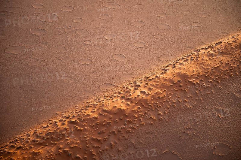 Sandy desert with Fairy Circles, circular areas, aerial view, Namib Desert, Namib Naukluft Park
