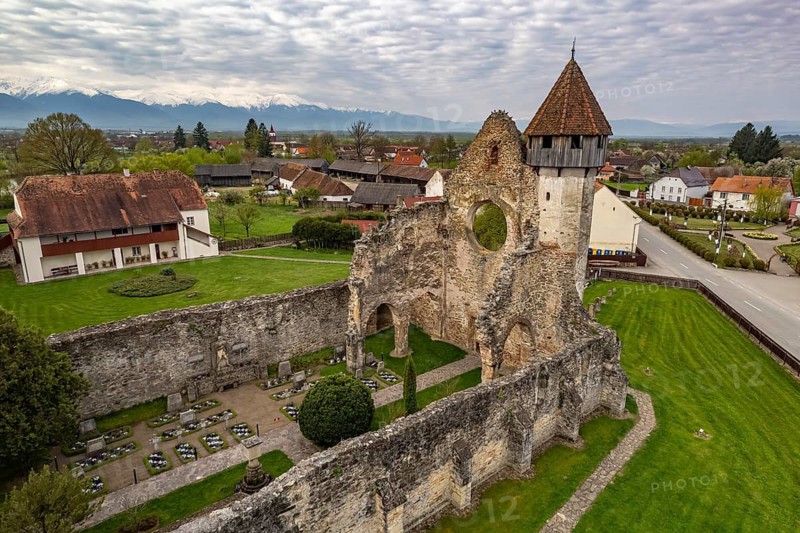 Ruin of the monastery Kerz in Carta or Kerz seen from above, Transylvania, Romania