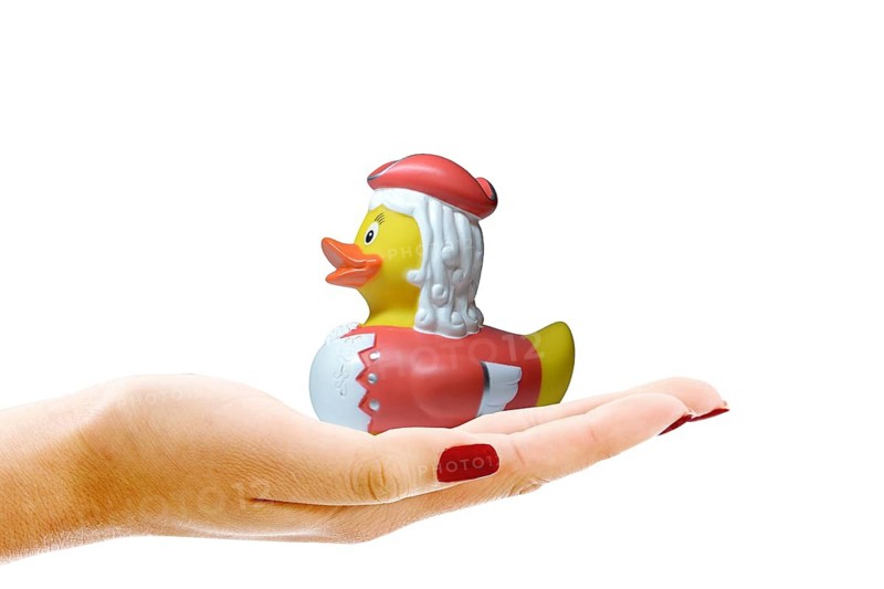 A hand with a rubber duck, carnival, Funkenmariechen, studio recording, Federal Republic of Germany