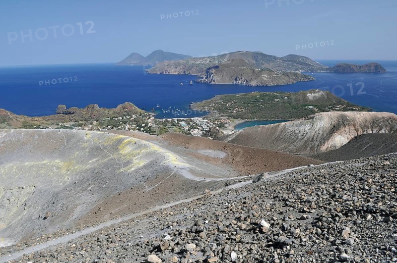 Crater, Vulcano, in the background Salina, Lipari, Aeolian or Aeolian Islands, Sicily, Southern Italy, Italy
