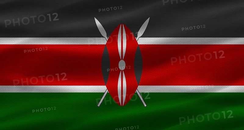 Kenyan flag with fabric texture. Realistic flag of Kenya waving