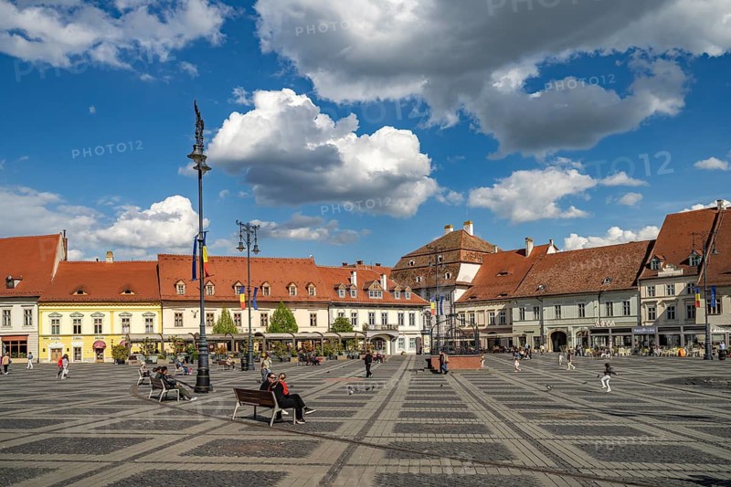 The Pia?a Mare Grand Ring Square in the old town of Sibiu or Sibiu, Transylvania, Romania