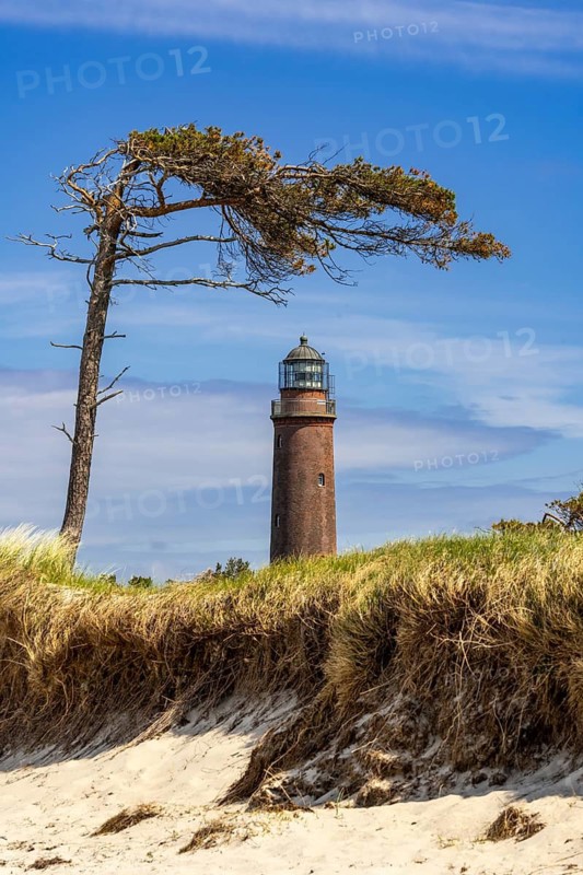 Wind escape and lighthouse at Darßer Ort, Fischland, Darß, Zingst, Mecklenburg-Western Pomerania, Germany