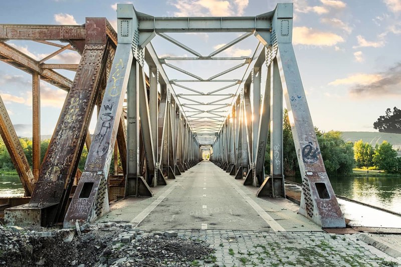 The old railway bridge being converted into the Fiesta Bridge over the Váh River, Capital of Culture 2026, Trencín, Slovakia
