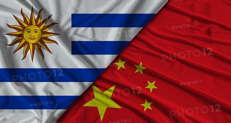 Bilateral relations between Uruguay and China. Flag of Uruguay and China