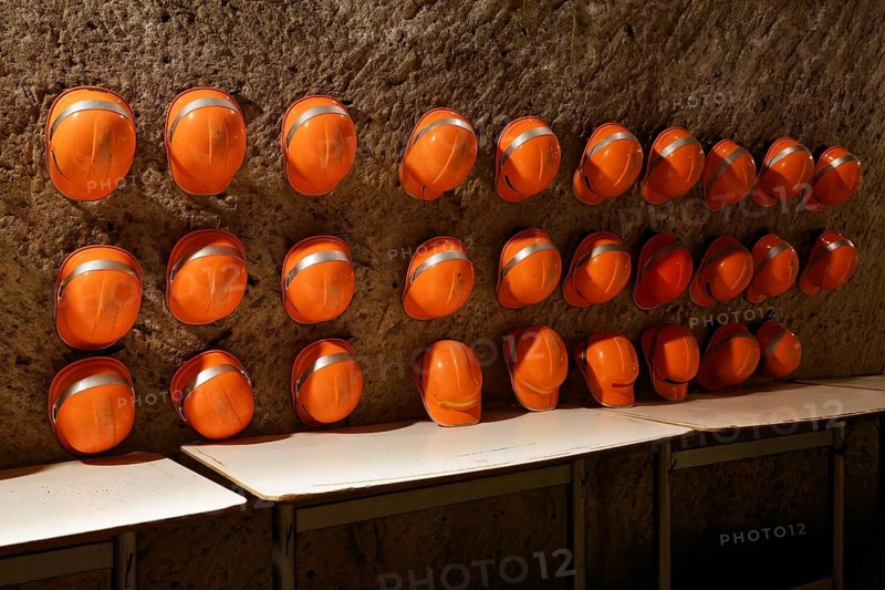 Safety helmets for participants of the adventure tour at Galleria Borbonica, Bourbon Tunnel, Naples Underground, Province of Campania, Italy