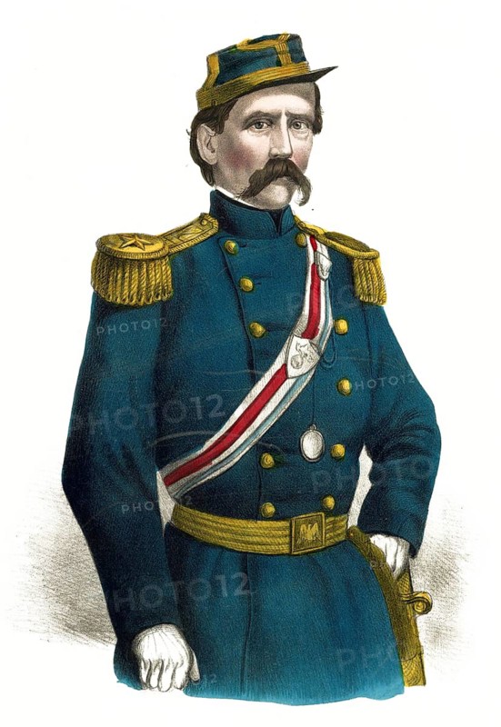 Ludwig Blenker, known in the USA as Louis Blenker (born 31 July 1812 in Worms, died October 1863 in Rockland County, New York, USA), was a German military officer, a revolutionary of 1848 and later a general for the Union during the American Civil War, an authentic, digitally restored, high-resolution reproduction of a 19th-century original, exact date of the depiction unknown, American history, historical